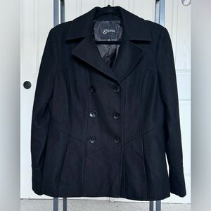 Guess Women's Elegant Black Pea Coat Wool Blend Sz L